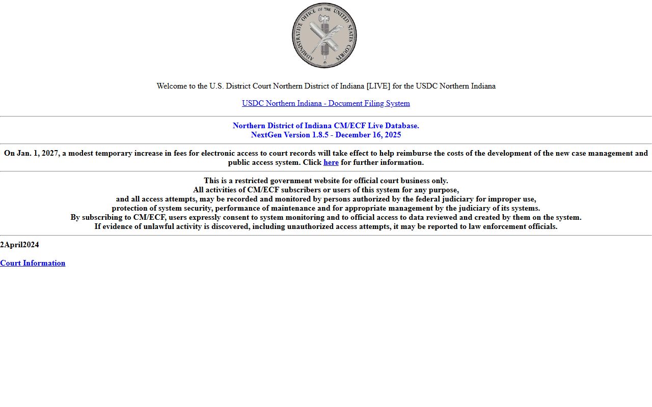 Jasper County court dockets Northern District CM ECF portal
