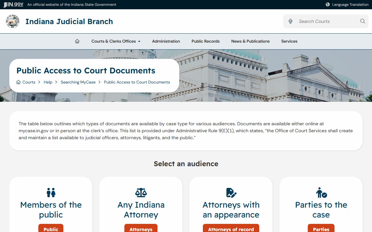 Jasper County court records MyCase public document access table