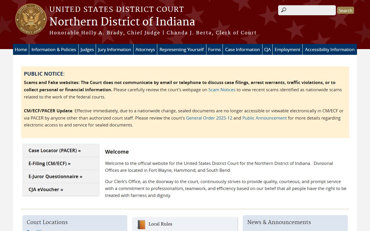 Jasper County court records Northern District of Indiana federal court