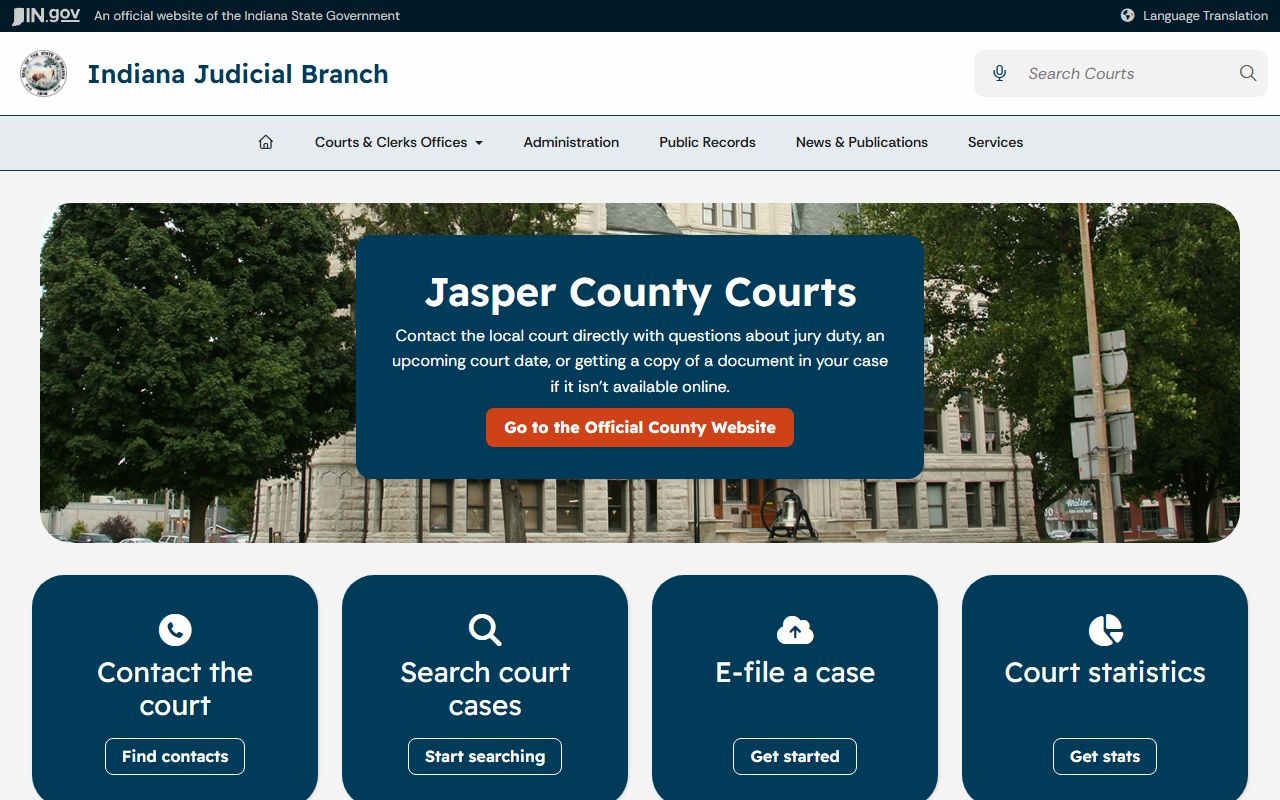 Jasper County court records Indiana Judicial Branch page