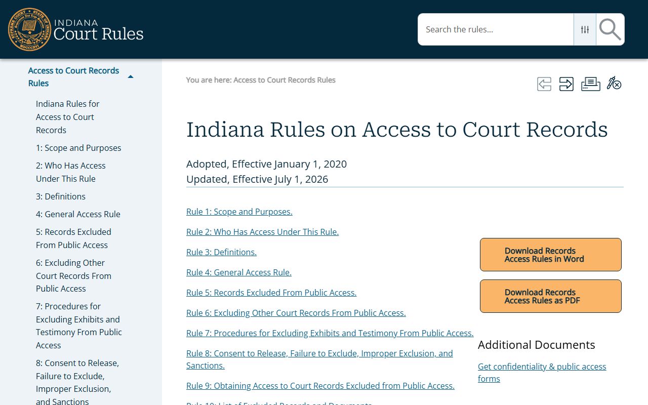 Jasper County court records Indiana access to court records rules