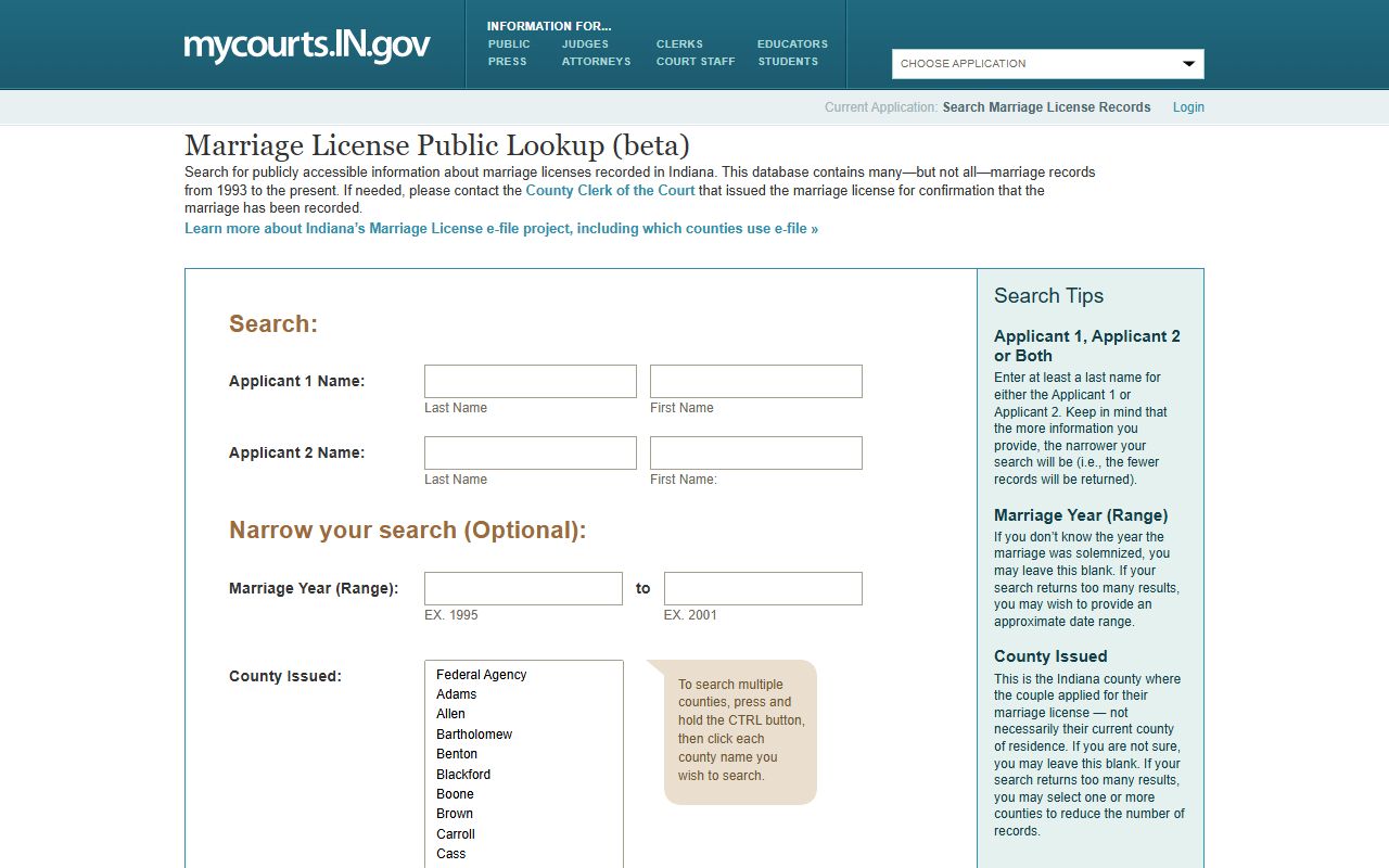 Jasper County marriage records search through Indiana public marriage-license lookup