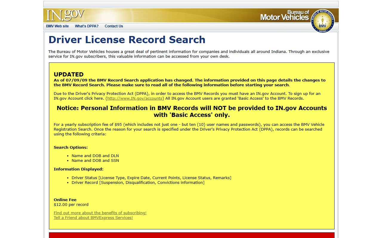 Jasper County traffic court records IN.gov BMV subscriber search